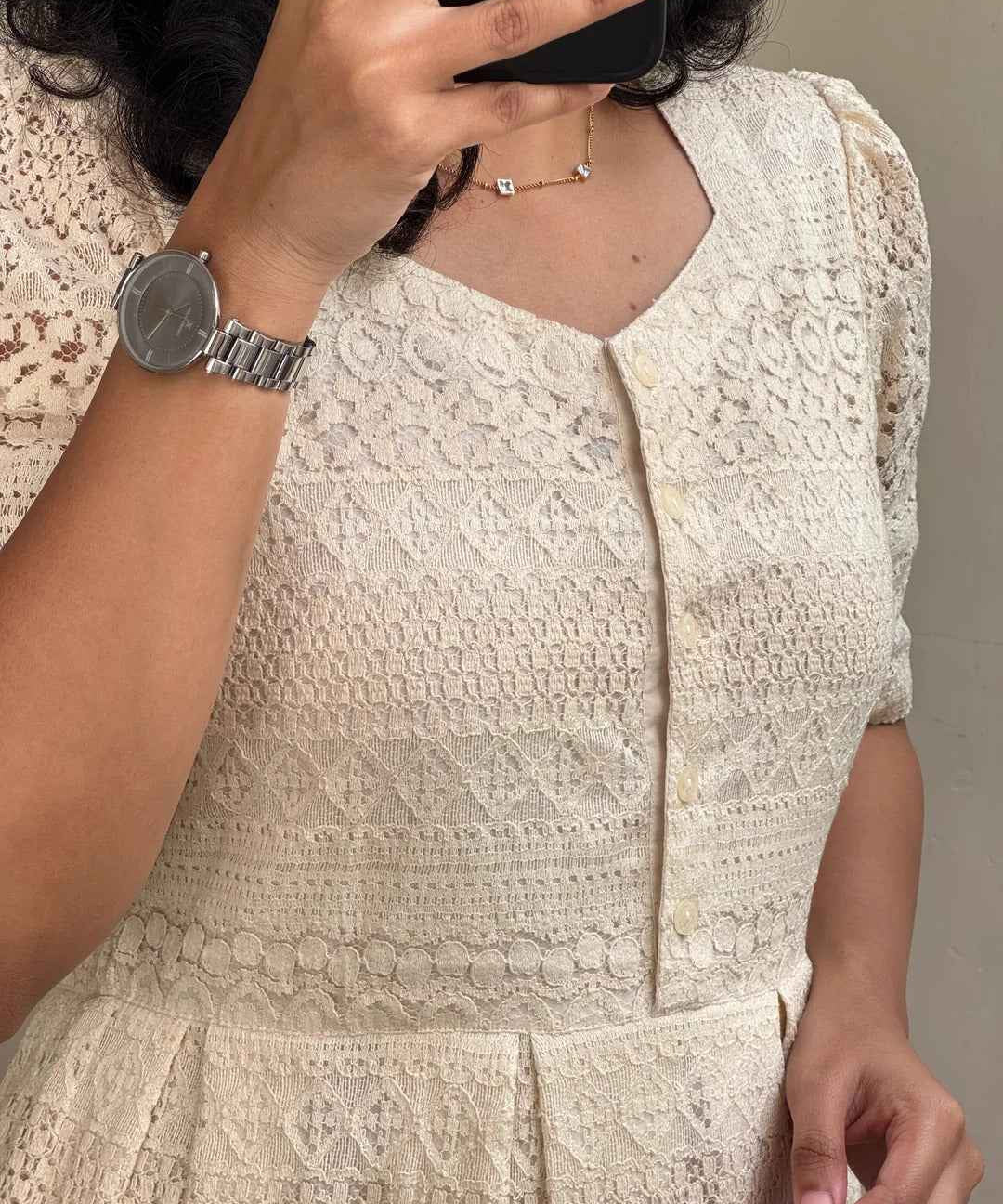 Snowflakes Beautiful Pure Cotton Lace Western Dress