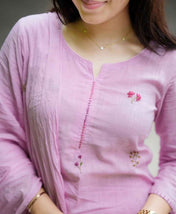 Pink Cotton Embroidery Full Kurta Set