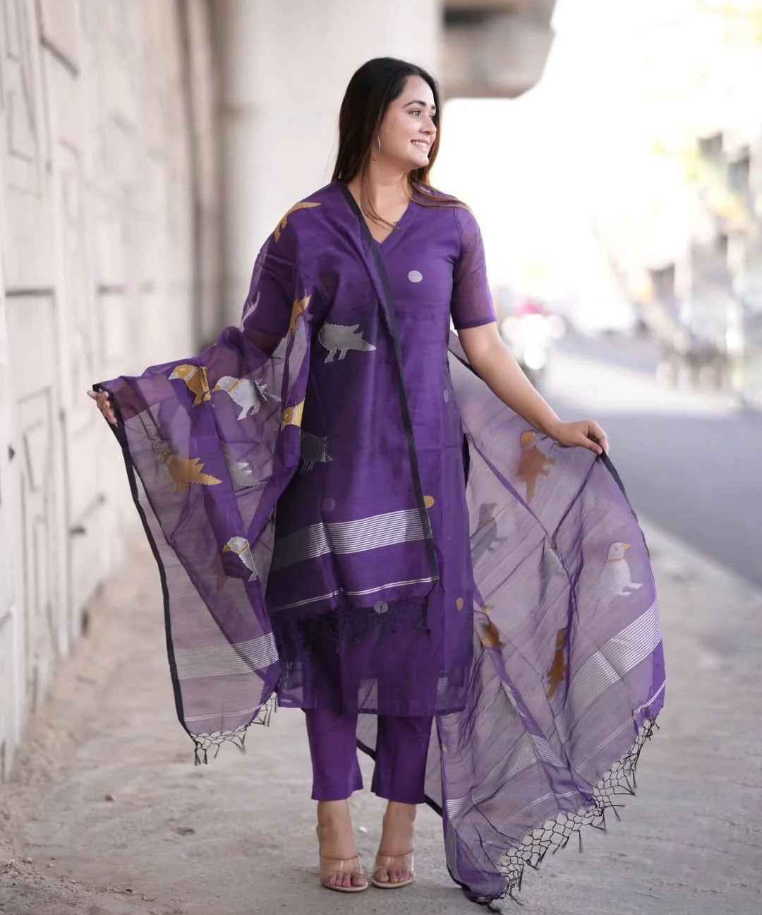 Indigo Handwoven Muslin Silk Set