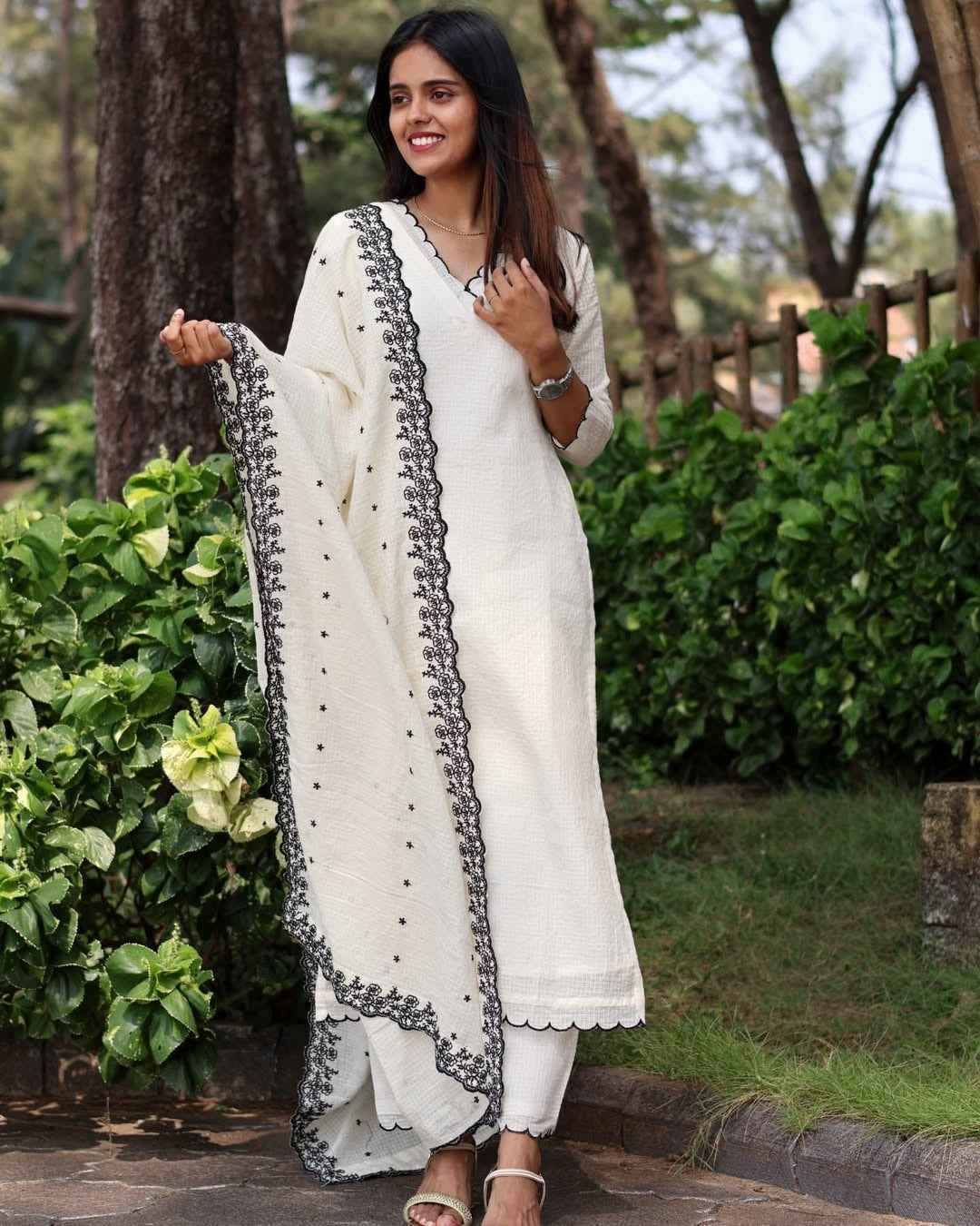 Soft Cotton Kota Doria Designer Suit With Lining And Heavy Embroidered Dupatta.