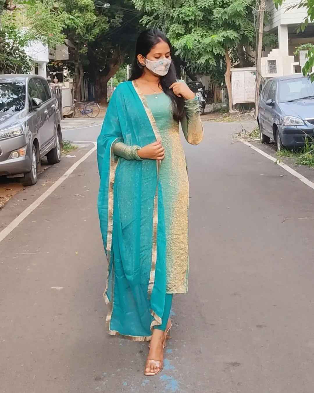 CRUSHED SILK KURTA-SET