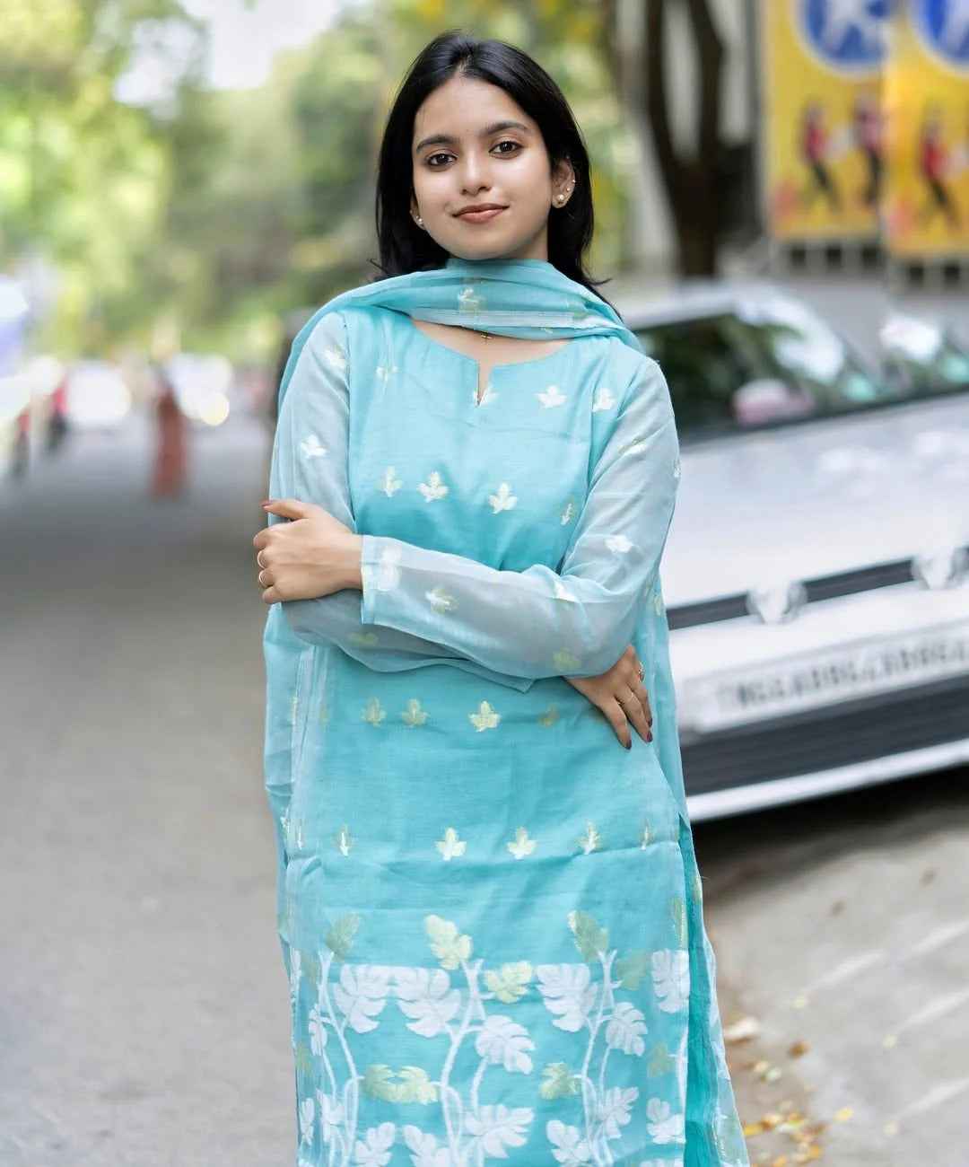 Jamdani Suit Set Paired With Soft Cotton Pants And Stunning Jamdani Dupatta