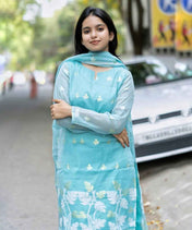 Jamdani Suit Set Paired With Soft Cotton Pants And Stunning Jamdani Dupatta