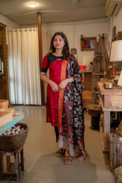 RAWSILK KURTA PANT WITH KALAMKARI DUPATTA