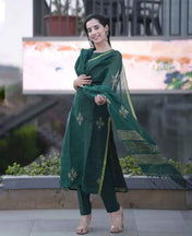 Green Linen Full Kurta Set