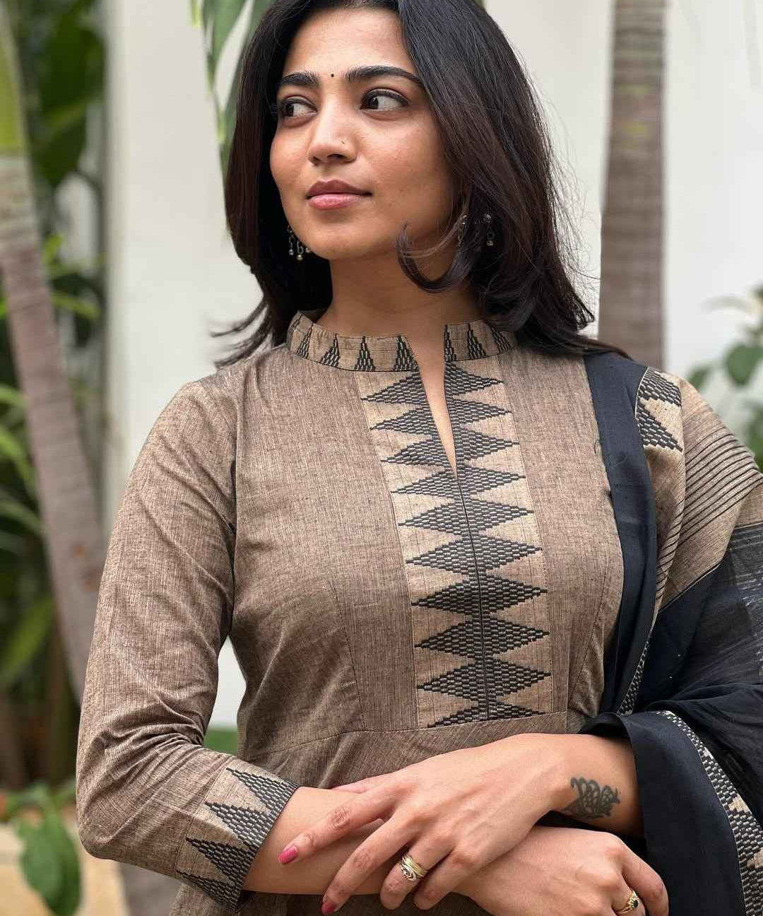 Grey Pure South Cotton Mangalgiri Anarkali Set