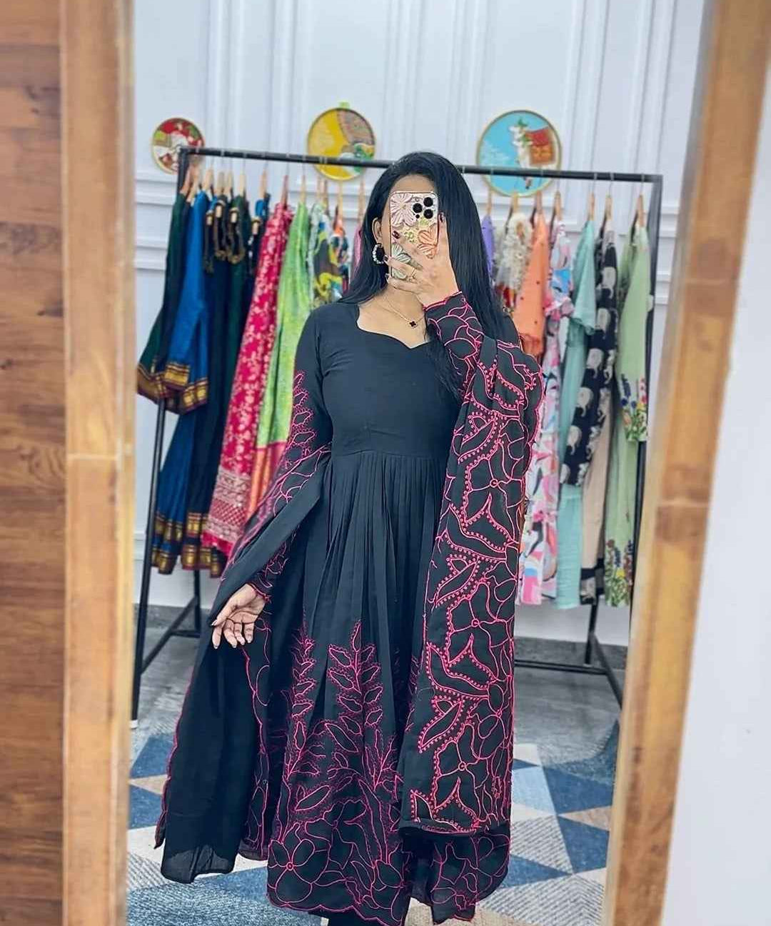 Floral Fantasy Anarkali Black