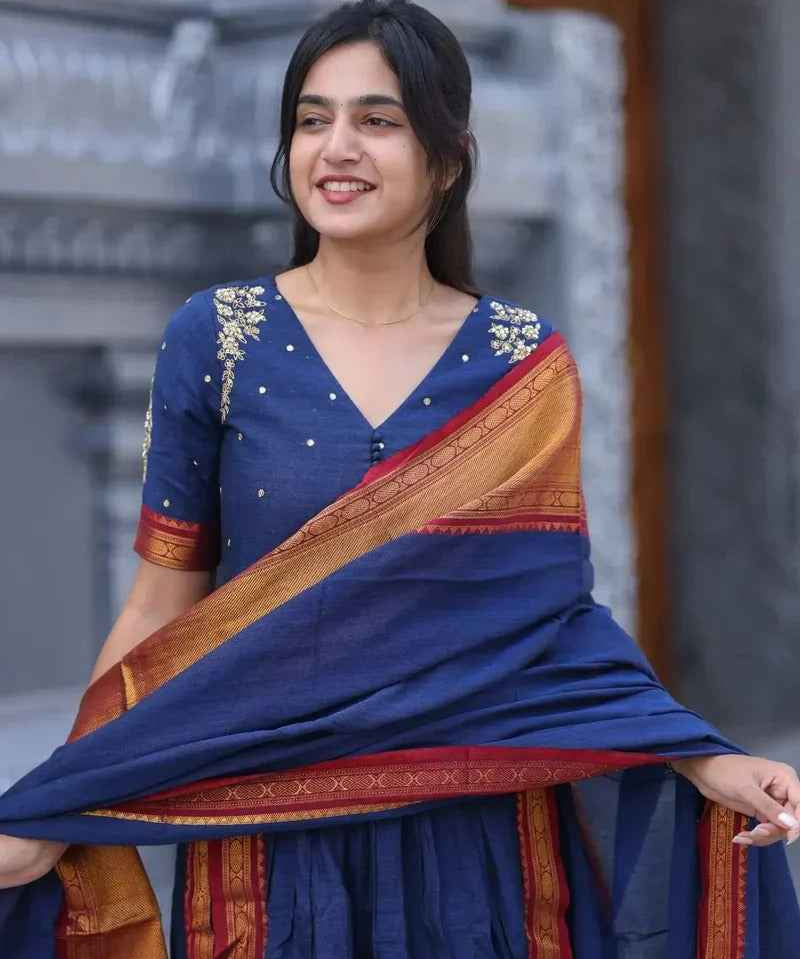 Basude Handloom Suit Set in Blue