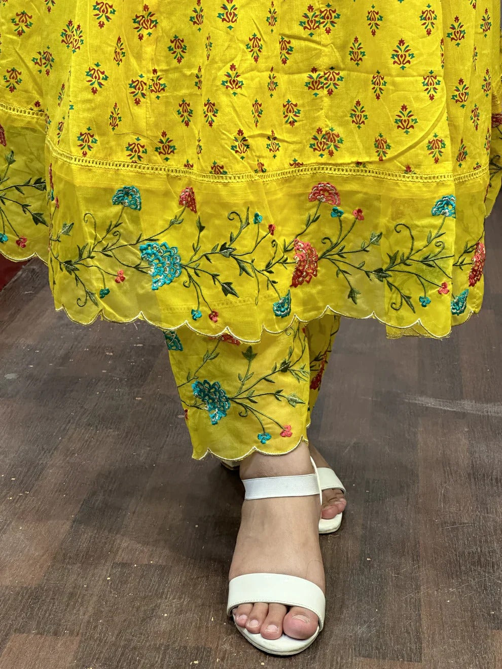 Yellow Embroidered Cotton Kurta Set with Dupatta