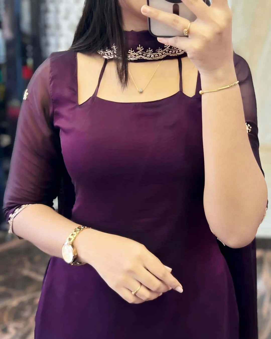 Petal Grace Cotton SuitaDARK PURPLE GEORGETTE STRAIGHT CUT KURTI WITH LINING AND DUPPATTA SET