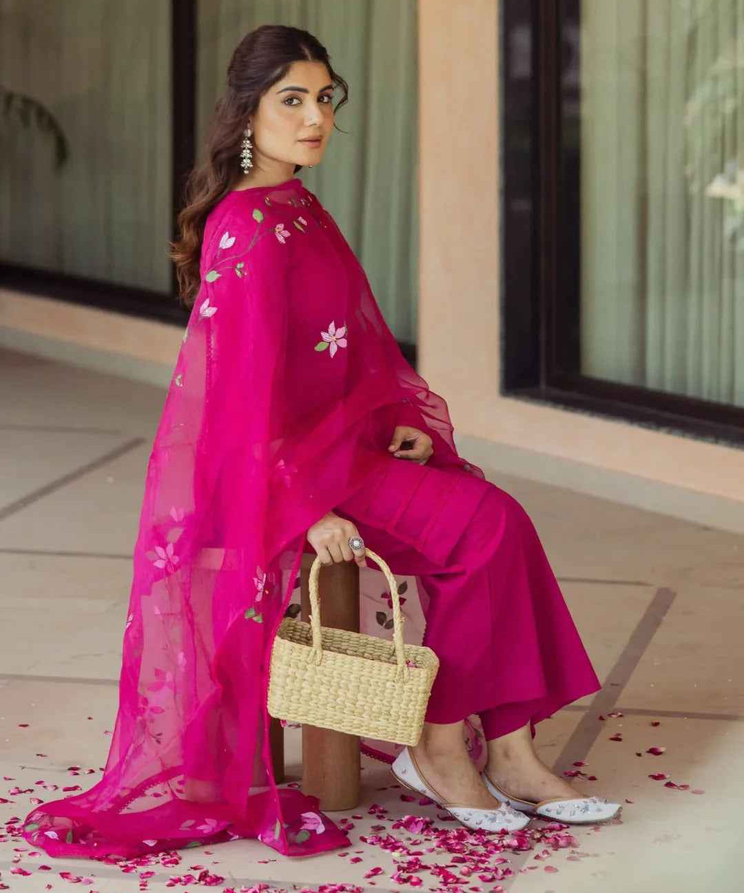 Chroma Charm Purple Handpainted Cotton Suit Set