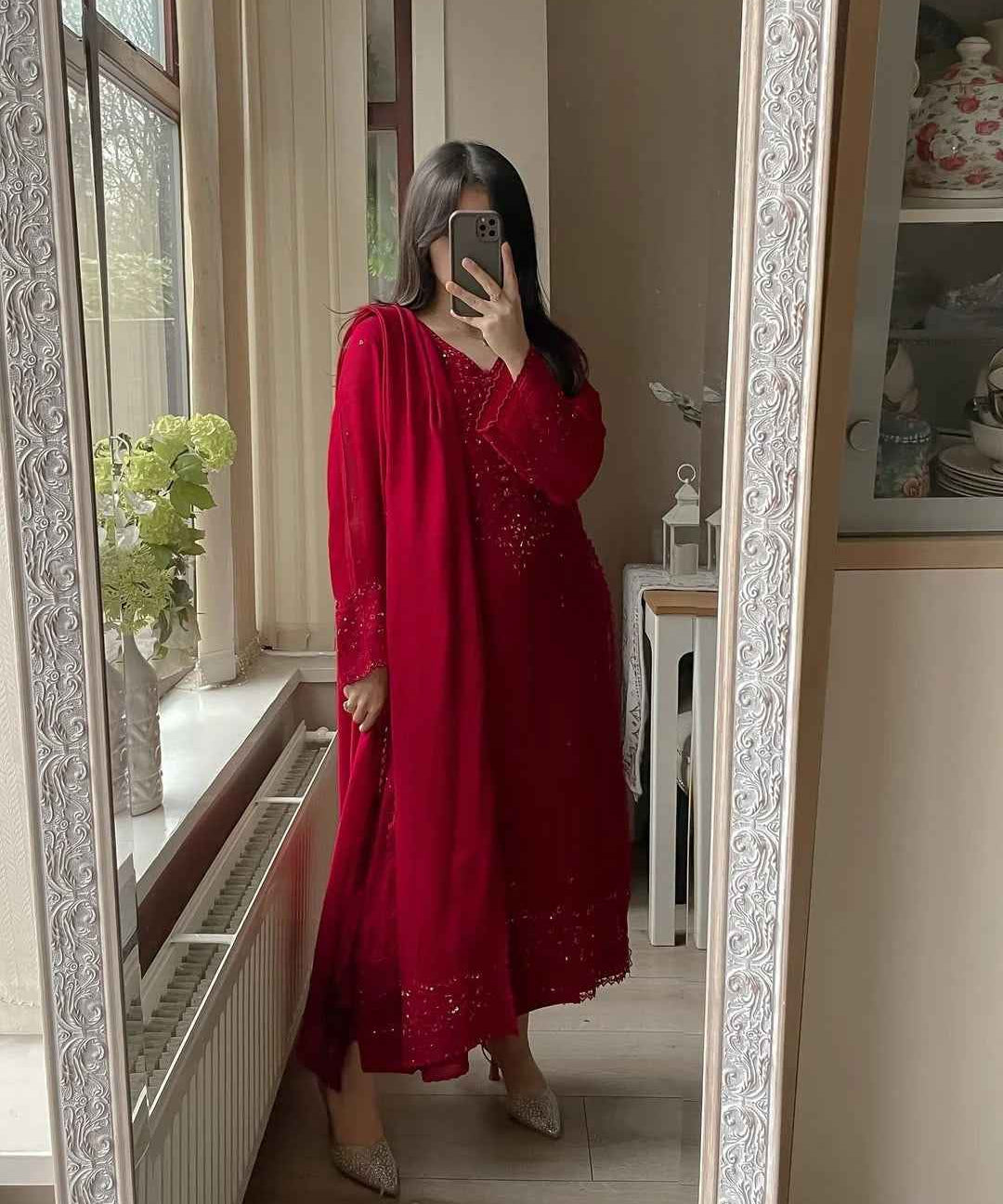 Pure Chiffon Embroidered Suit