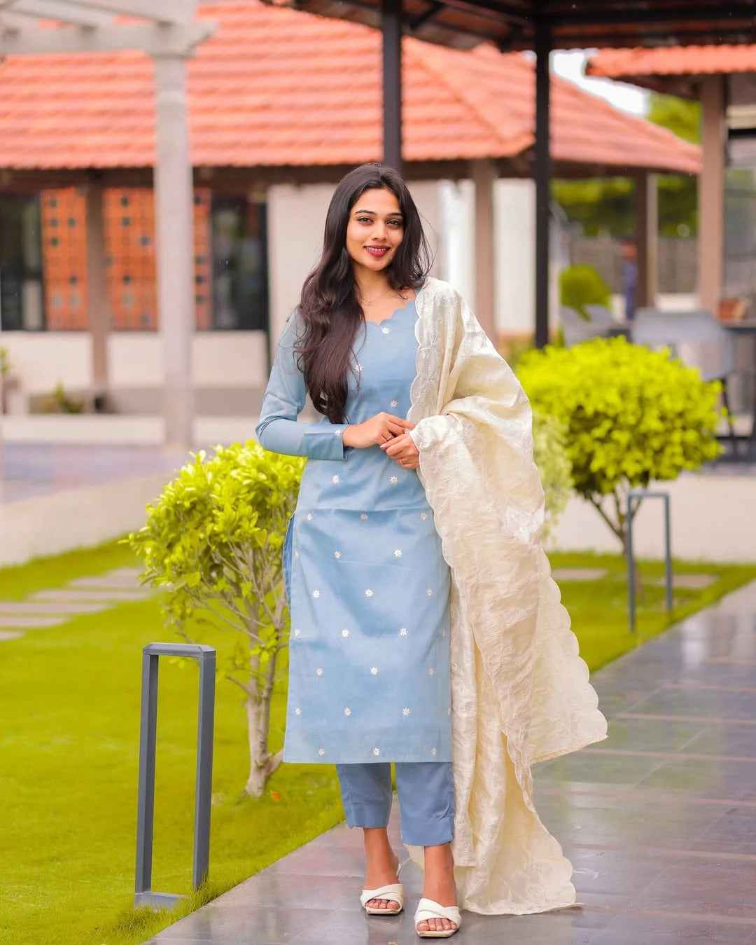 Ice Blue Tissue Suit Set