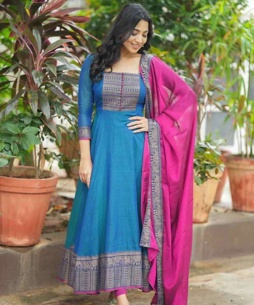 Pure Cotton Anarkali With Dupatta