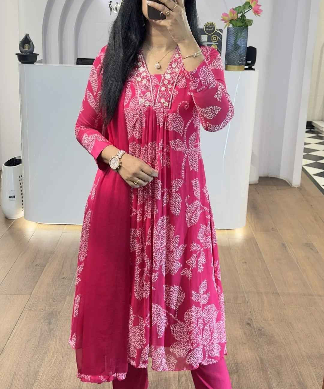 Pink Bandhej Chinnon Aline Suit Set