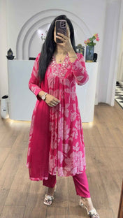 Pink Bandhej Chinnon Aline Suit Set