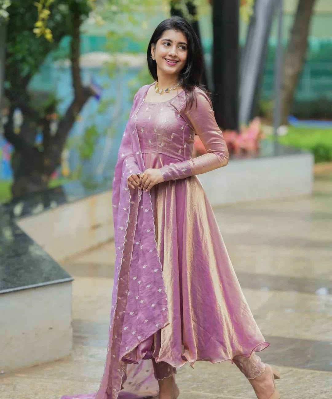 Lavender Space Silk Anarkali