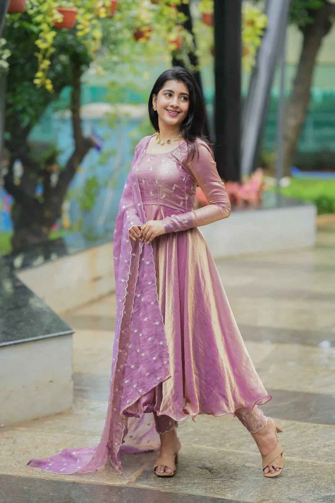 Lavender Space Silk Anarkali