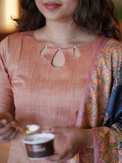 Silk Kurti With Pearl Detailed Neckline Suit Set