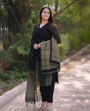 Black Linen Jamdani Banasri Kurta Set