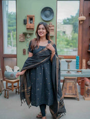 BLACK PURE COTTON KURTI WITH DUPATTA