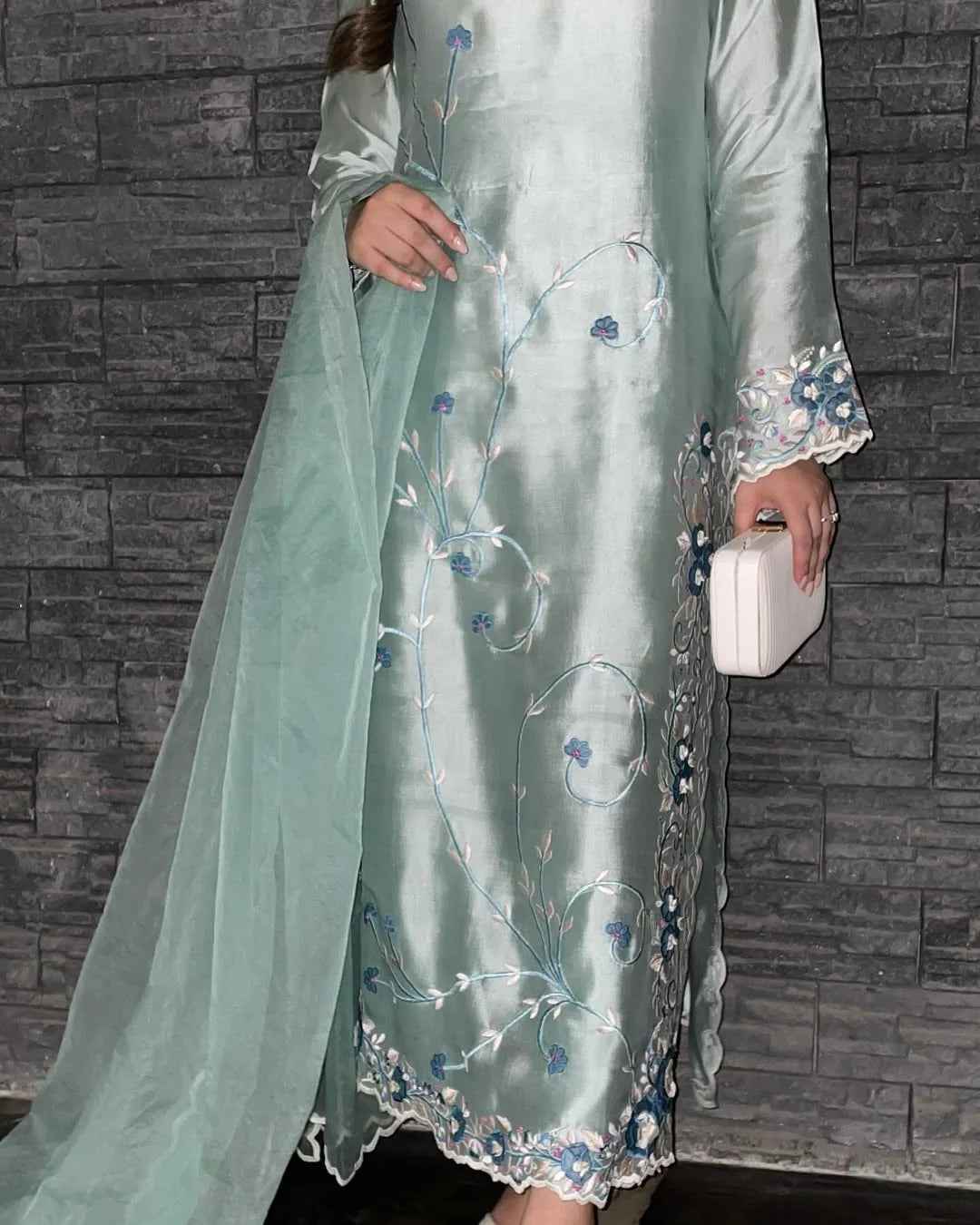 Icy Aqua Silk Suit Set