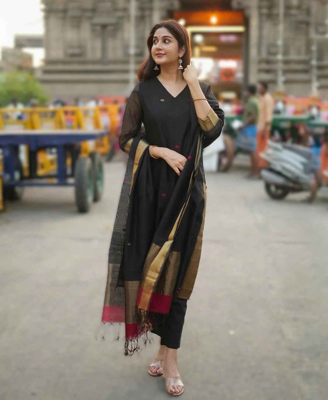 Maheshwari Silk Black Kurta Set