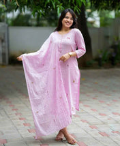 Pink Cotton Embroidery Full Kurta Set