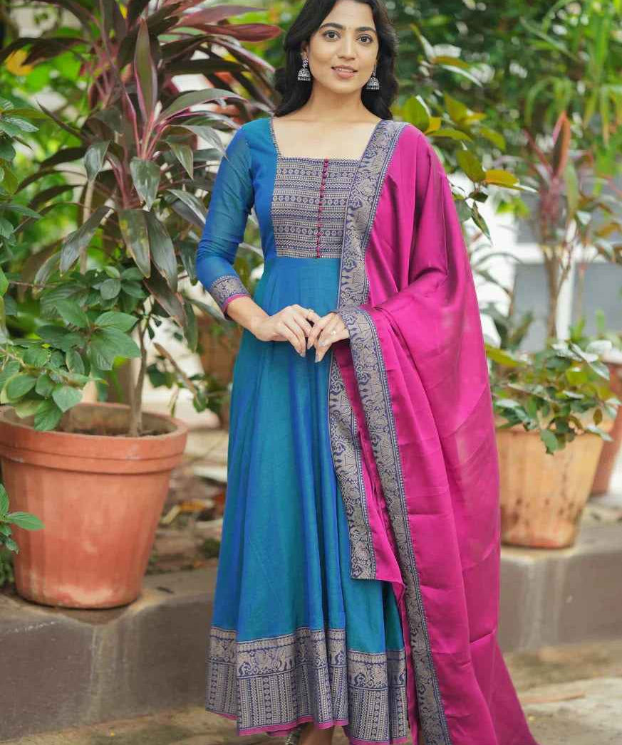 Pure Cotton Anarkali With Dupatta