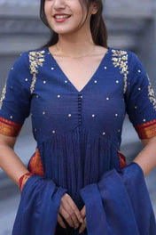Basude Handloom Suit Set in Blue