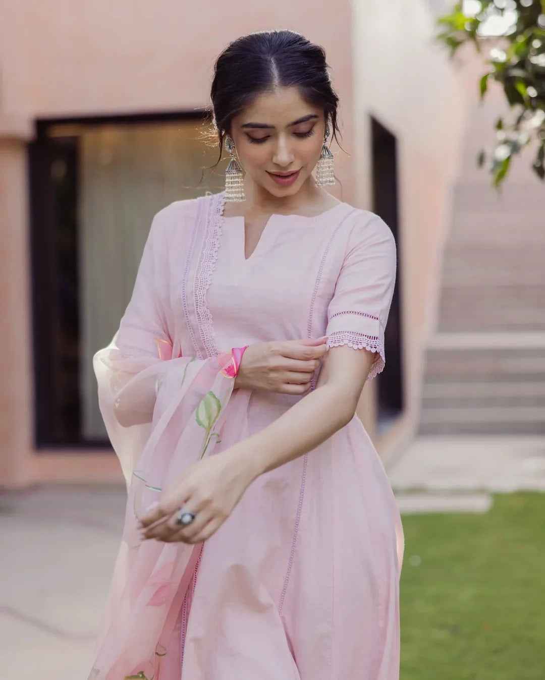 Tide Pink Handpainted Cotton Suit Set