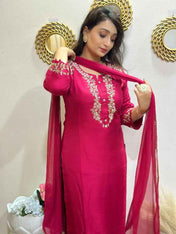 Handwork red embroidered kurti set