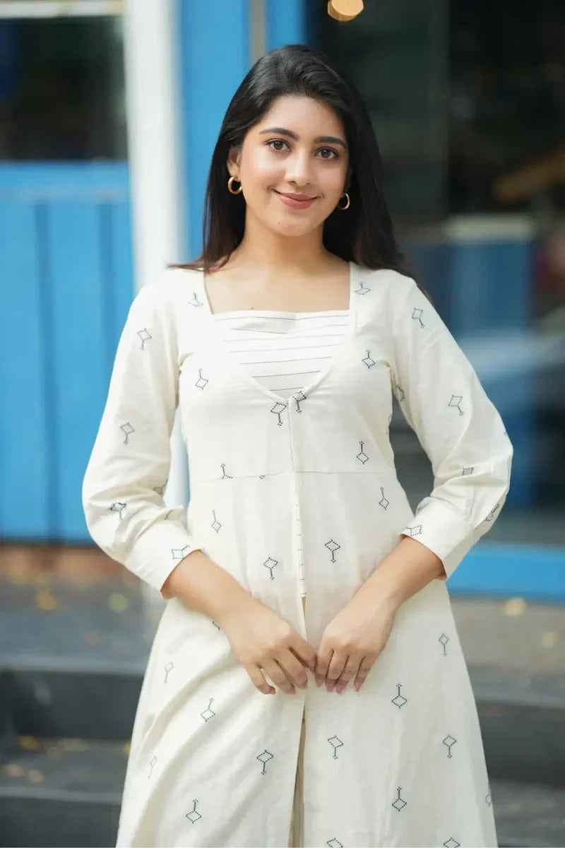 Diaa Handloom Co-ord Set in White