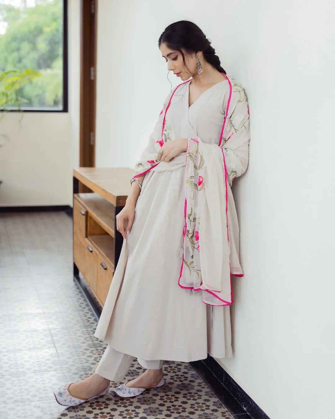 Canvas Grey Handpainted Cotton Suit Set