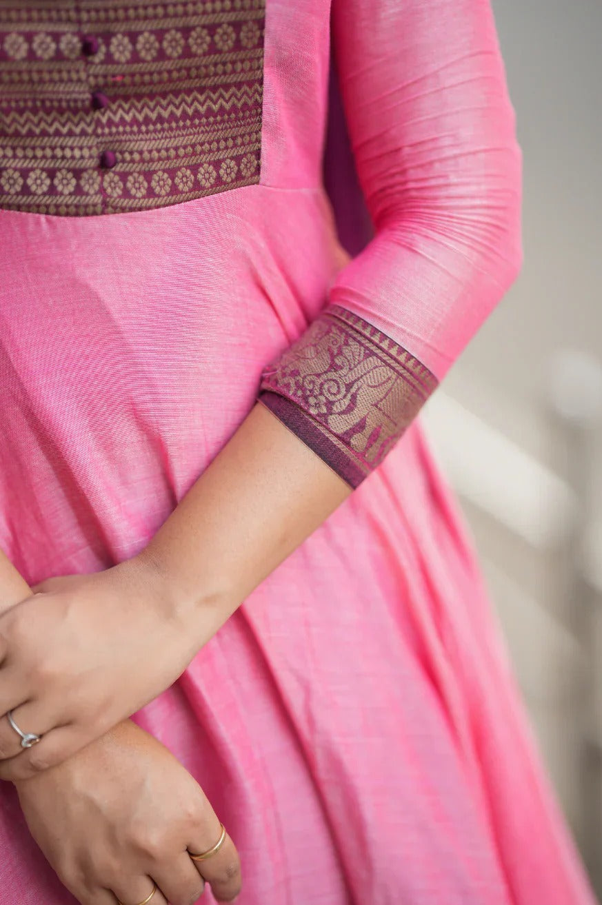 Pink & Wine Anarkali Kurta Set with Dupatta