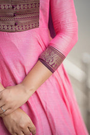 Pink & Wine Anarkali Kurta Set with Dupatta