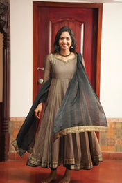 Women’s Coffee Brown Anarkali Gown with Black Dupatta