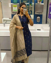 Blue Raw Silk Kurti Pant With Duppatta