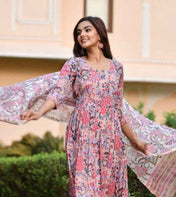 Women€™s Pink Printed Viscose Rayon Kurta and Pant Set