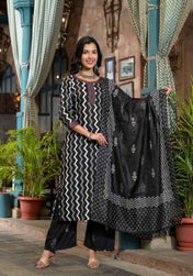 Zigzag Noir Pure Viscose Suit Set