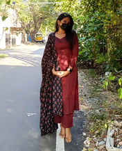 Wine Kurta Set