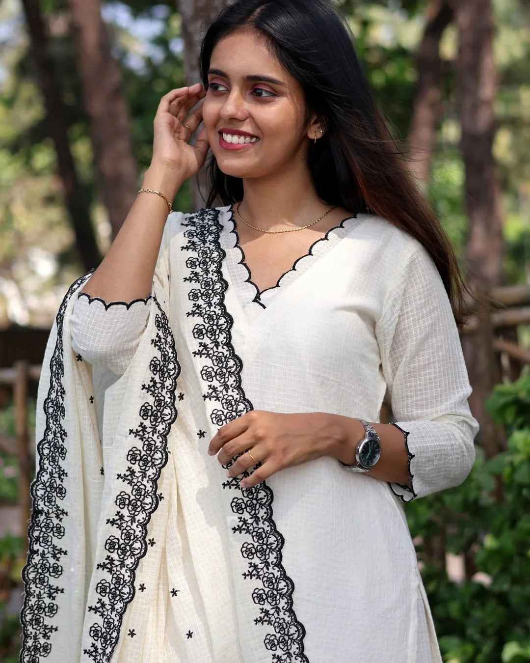 Soft Cotton Kota Doria Designer Suit With Lining And Heavy Embroidered Dupatta.