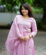 Pink Cotton Embroidery Full Kurta Set