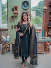BLACK PURE COTTON KURTI WITH DUPATTA