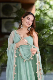 Mint Green Georgette Anarkali Gown with Dupatta