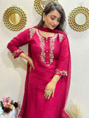 Handwork red embroidered kurti set