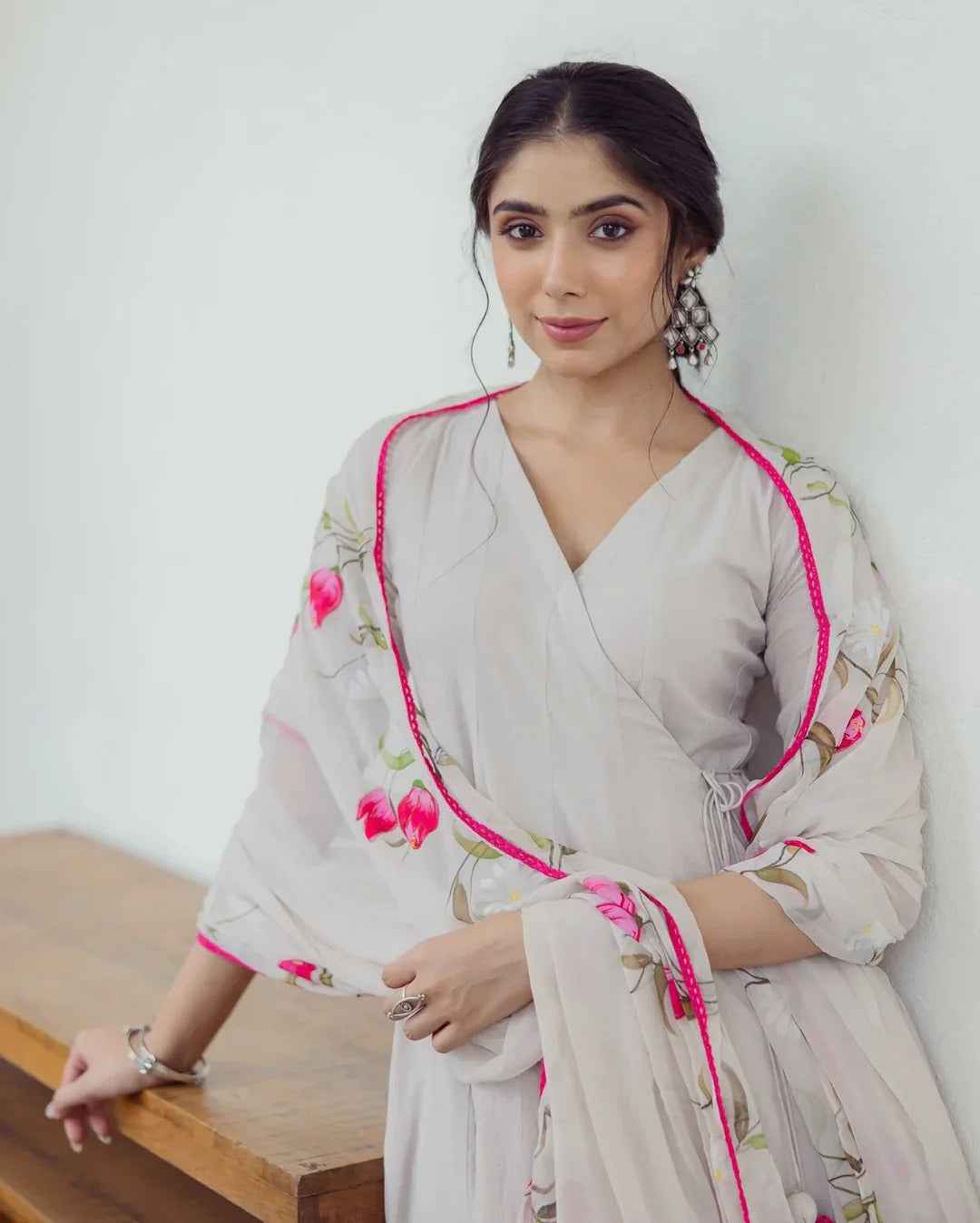 Canvas Grey Handpainted Cotton Suit Set