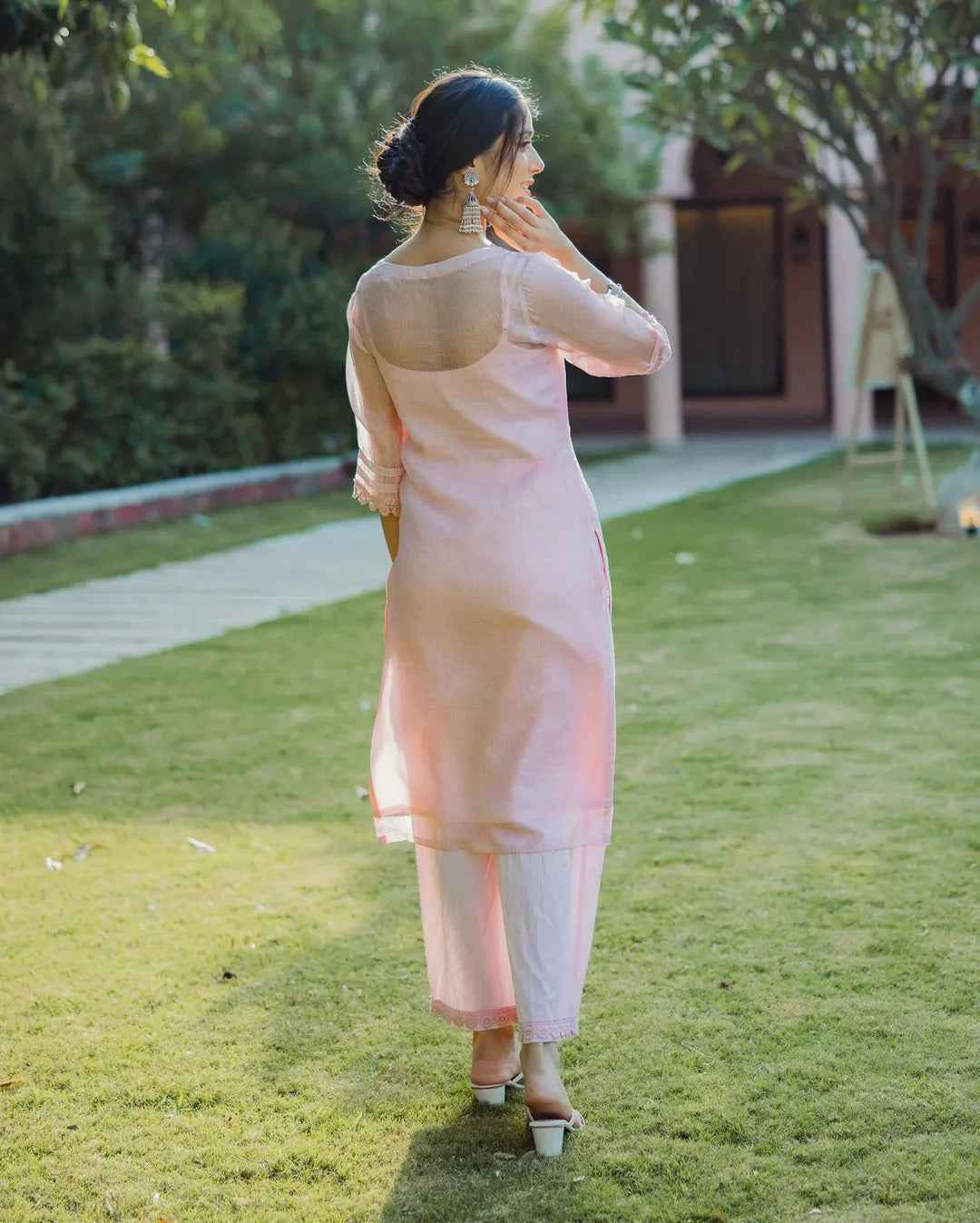 Shitij Pink Handpainted Doria Kurta Set