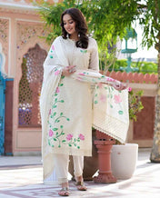 Ira Ivory Garden Hand-Painted Chikankari Cotton Suit Set
