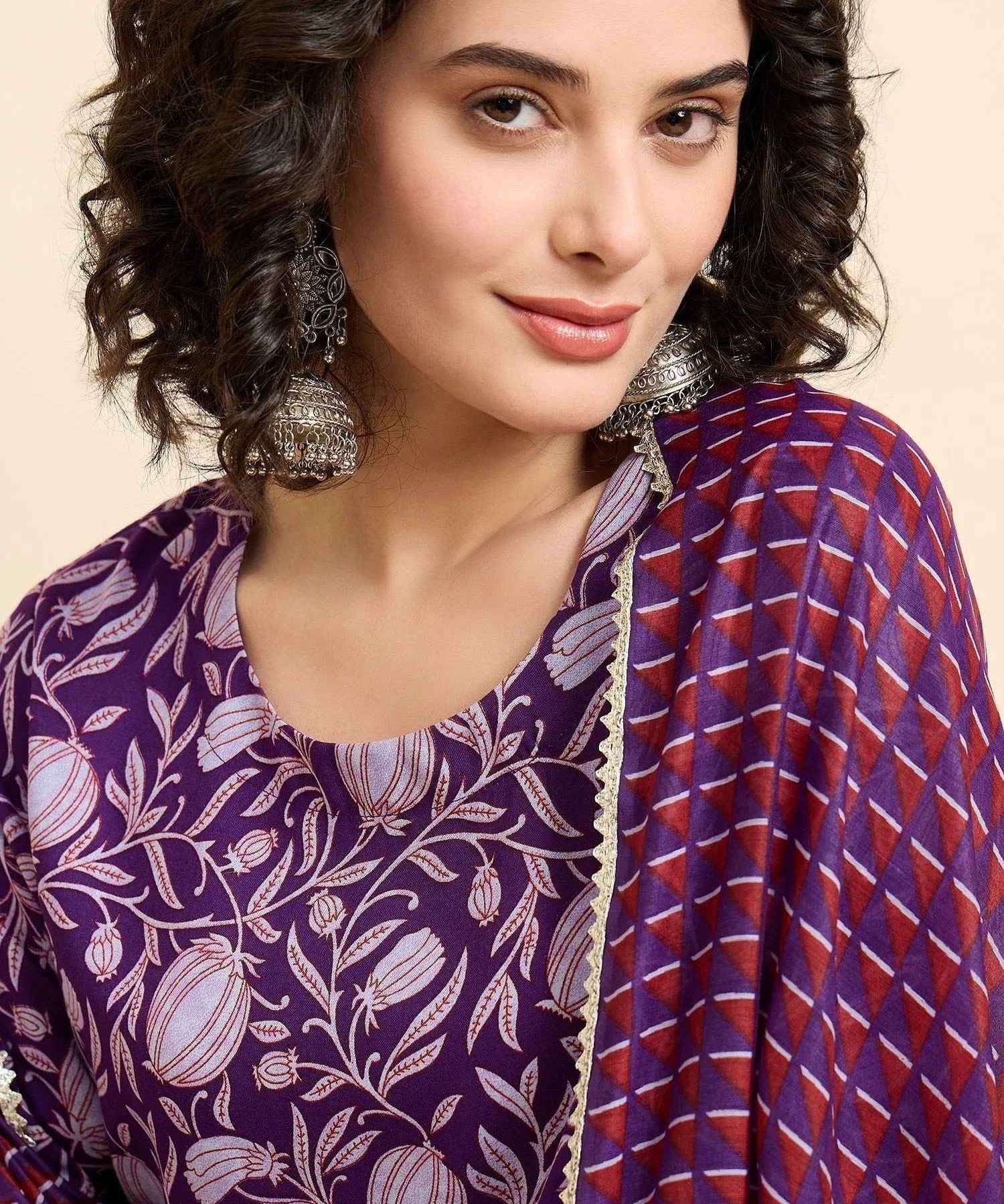 Women€™s Viscose Anarkali Kurta and Pant Set with Dupatta